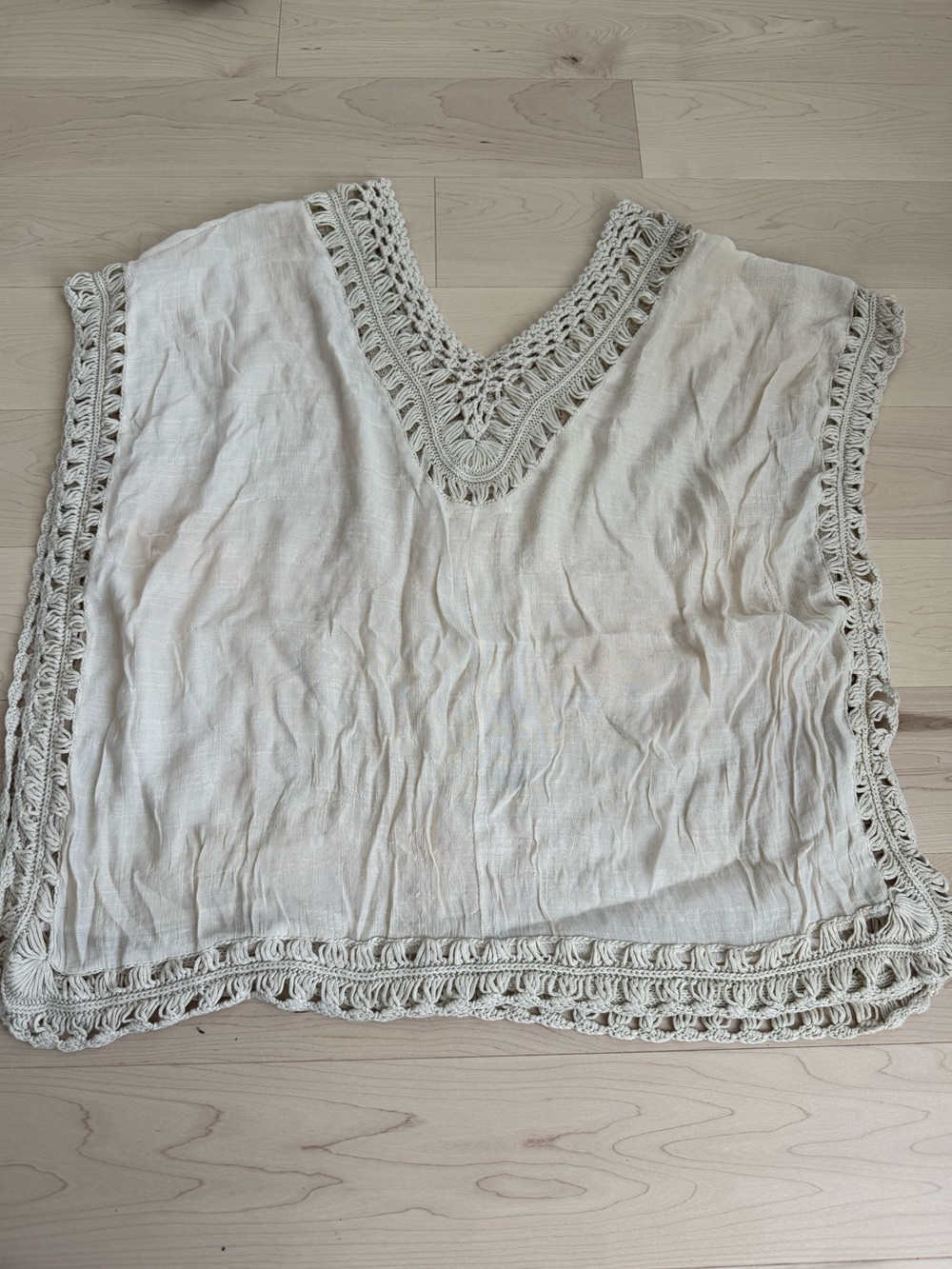 Women's Cream Crochet-Trim Beach Cover-Up